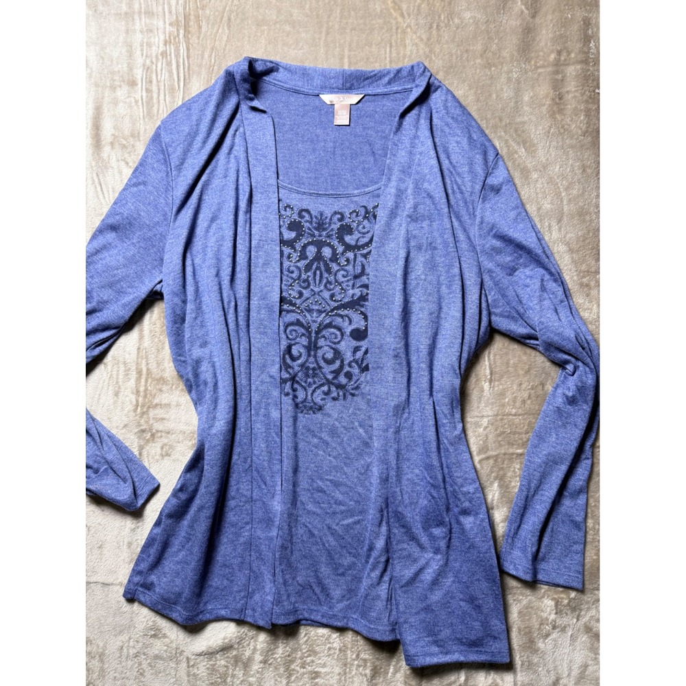 90s White Stag Womens XL Blue Heathered Cardigan Attached Tank Nautical Layer